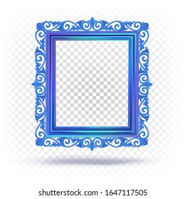 Rectangular baguette frame in the classical style for the background, decor, paintings, mirrors, photos. Vector 3d realistic illustration, template, mock up isolated on white transparent background.
