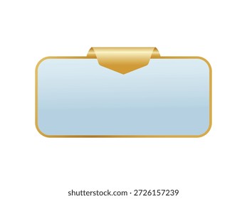 Banner retangular com marca de fita dourada e plano de fundo gradiente azul claro