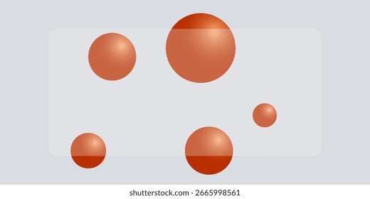 Banner retangular feito de vidro transparente com volumosas esferas de laranja. ilustração vetorial