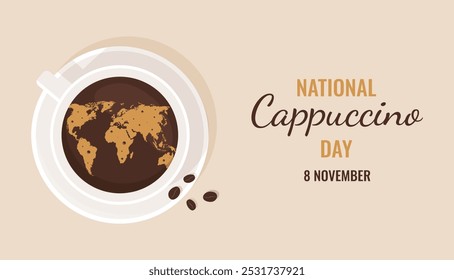 Banner retangular do Dia Nacional do Cappuccino. Cartaz de ilustração vetorial Cappuccino dia 8 de novembro. Férias do café.