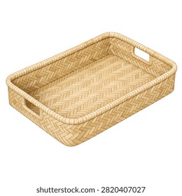 A rectangular basket made of woven material with handles on both sides.