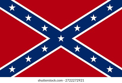 Bandera de batalla rectangular del Ejército de Tennessee y el Segundo Contraataque de la Armada Confederada. Histórico Anuncio de Vector de la Guerra Civil Americana con saltire azul y trece estrellas blancas en el campo rojo. Historia del arte