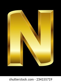 rectangular beveled golden font - letter N