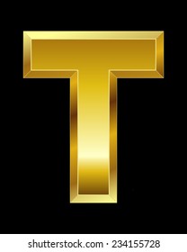rectangular beveled golden font - letter T