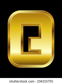 rectangular beveled golden font - letter Q
