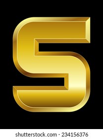rectangular beveled golden font - number 5