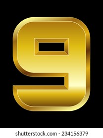 rectangular beveled golden font - number 9