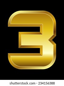 rectangular beveled golden font - number 3