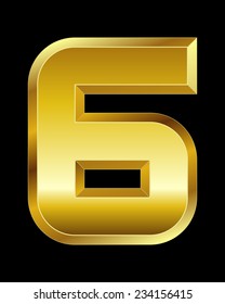rectangular beveled golden font - number 6