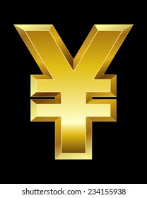 rectangular beveled golden font - yen and yuan currency symbol