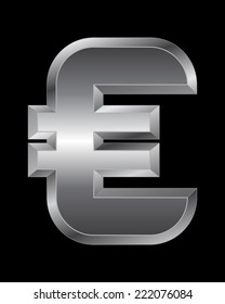 rectangular beveled metal font - euro currency symbol, vector