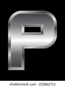 rectangular beveled metal font - letter P vector