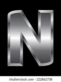 rectangular beveled metal font - letter N vector