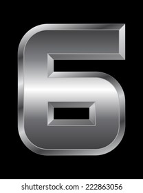 rectangular beveled metal font - number 6 vector