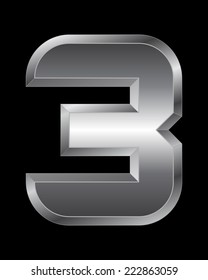 rectangular beveled metal font - number 3 vector
