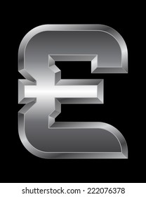 rectangular beveled metal font - pound currency symbol, vector