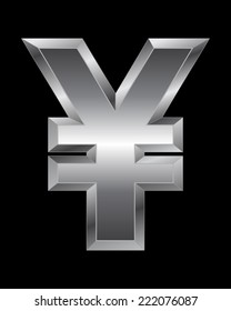 rectangular beveled metal font - yen and yuan currency symbol, vector