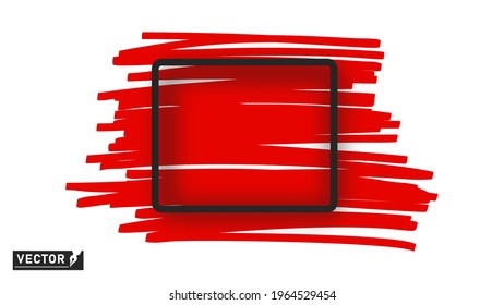 Rectangular black border with a shadow with a red highlighter, for text. Vector banner, poster.