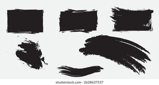 Rectangular black color brush strokes collection design vector. Brush strokes effect design with a Rectangular shape. Brush strokes set design. Grunge design element vector. 