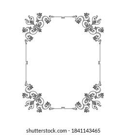 Rectangular Black Frame with Filigree Swirls Vector Clipart