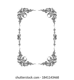 Rectangular Black Frame with Filigree Swirls Vector Clipart