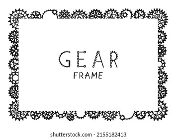 Rectangular black frame made of various openwork gears and cogwheels of different sizes on a white background with place for text. Vintage border. Steampunk. Vector design template for banner or flyer