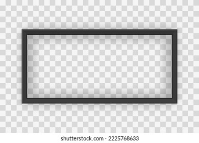 Rectangular black photo frame mockup on transparent background realistic 
