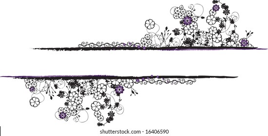 Rectangular black and white flowery frame with intricate ornaments vector illustration