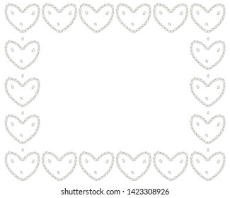 Rectangular black and white frame of strawberries in the shape of hearts. Coloring page. Vector.