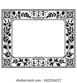 Rectangular black and white ornate framework. Floral elements. 