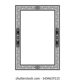 Rectangular black and white ornate framework. Decorative elements. Retro style. A4 page proportions. 