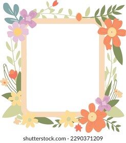 The rectangular blank frame and portrait wedding frame are decorated with beautiful flat flowers and space for your message.