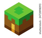 A rectangular block in Minecraft made of grass and dirt