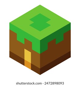 A rectangular block in Minecraft made of grass and dirt