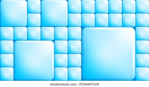 Rectangular blue colored icy tile block buttons with rounded corners. Cold volumetric material copy space for design of web pages and interface. 3D vector background