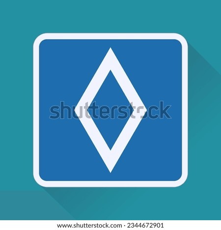 Rectangular blue sign with a white diamond indicating a lane reserved for carpooling in a flat design style