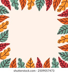 Rectangular border frame with autumn illustrations on a light beige background. Autumn leaves. Oak, birch, and maple. Perfect for "Hello Autumn" designs. Perfect for ads or designs. 