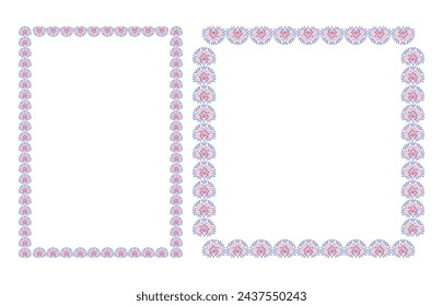 Rectangular border frame template with flourish decoration. Onion flower pink purple flowers