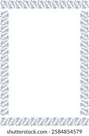 Rectangular border frame template with flourish decoration. Blue branch elements