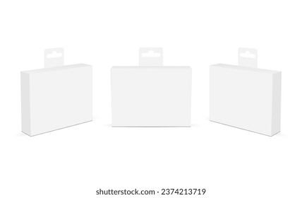 Rectangular Boxes Mockups With Euro Slot, Front, Side View, Isolated On White Background. Vector Illustration