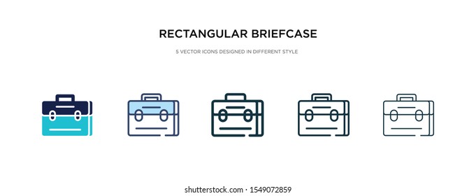 rectangular briefcase icon in different style vector illustration. two colored and black rectangular briefcase vector icons designed in filled, outline, line and stroke style can be used for web,