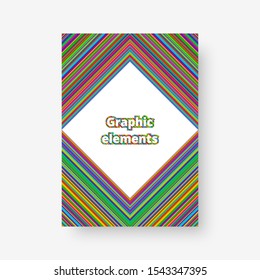 Rectangular bright background with colorful stripes of different widths. Vector illustration with blue, green, yellow, orange, pink lines.
