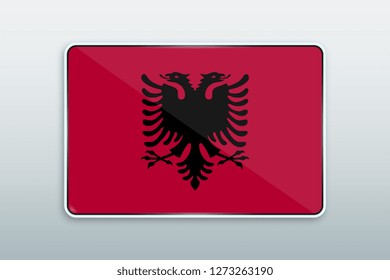 Rectangular button with national flag of Albania. Icon for language bar.
