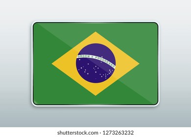 Rectangular button with national flag of Brazil. Icon for language bar.