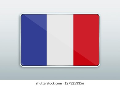 Rectangular button with national flag of France. Icon for language bar.