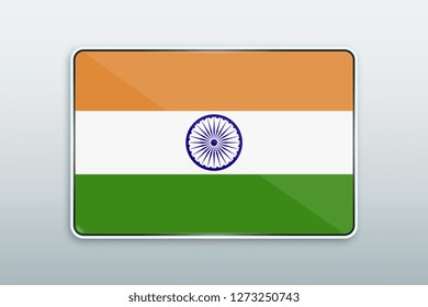 Rectangular button with national flag of India. Icon for language bar.
