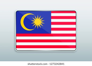 Rectangular button with national flag of Malaysia. Icon for language bar.