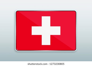 Rectangular button with national flag of Switzerland. Icon for language bar.