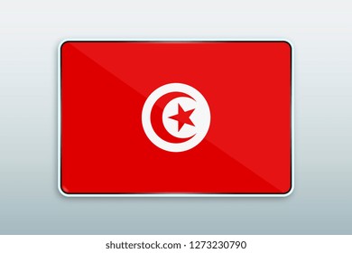 Rectangular button with national flag of Tunisia. Icon for language bar.