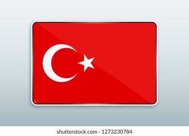 Rectangular button with national flag of Turkey. Icon for language bar.